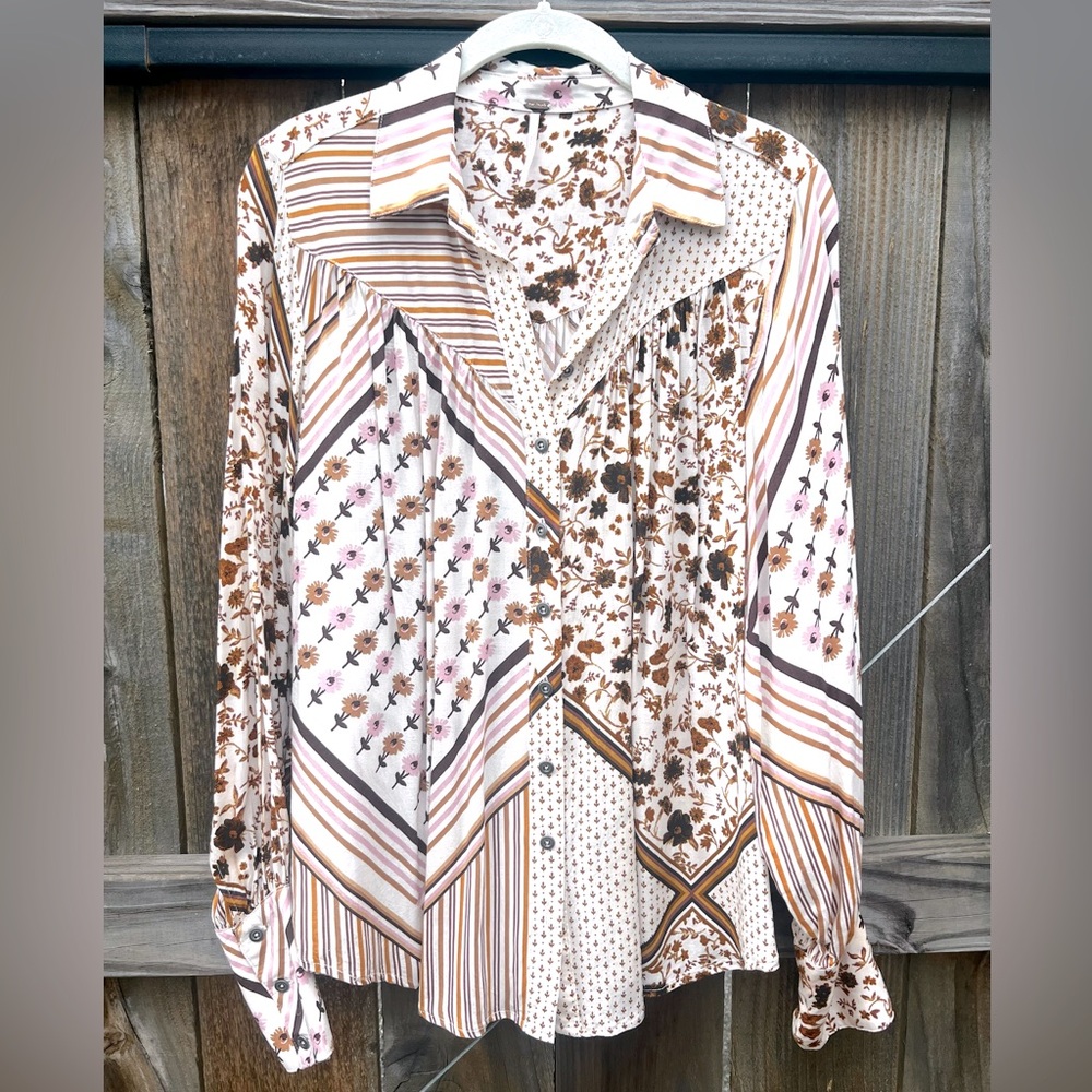 Free People Floral Print Button-Down Top